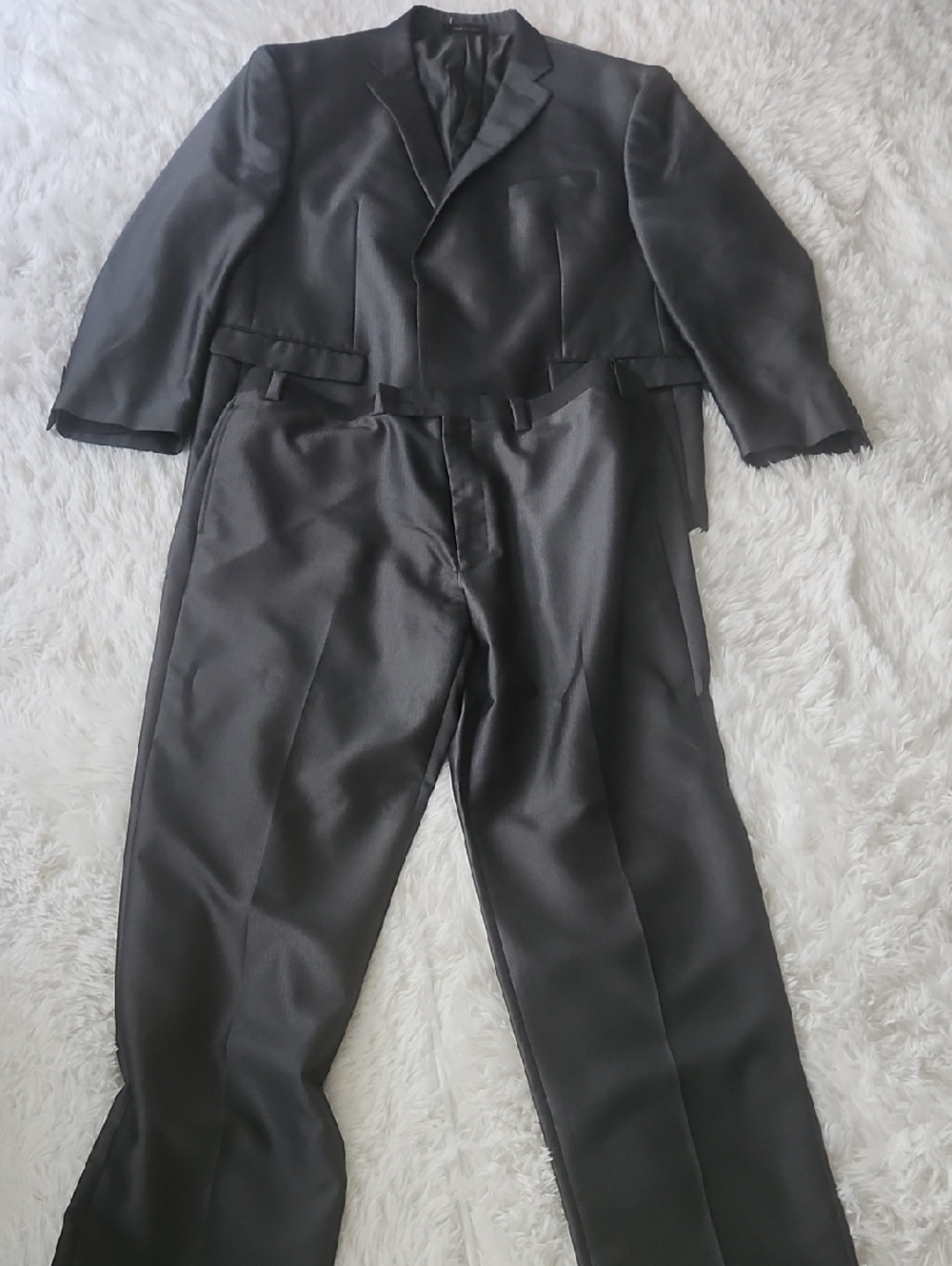 Calvin Klein Men's Pin Striped Charcoal, Shimery Suit Jacket and Trousers 38x34